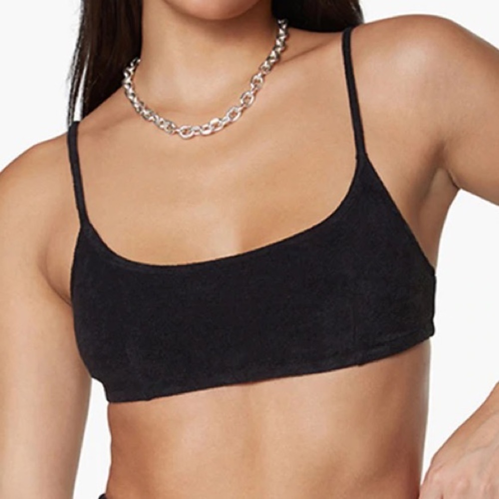 NWT WeWoreWhat Pull On Towel Terry Top Bra, Black